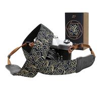 Padwa Lifestyle Sangle Appareil Photo - Extrémités en Cuir de Vachette Ddouble Couche,Sangle D'appareil Photo en Coton Brodé de 2",Bandoulière Photographe Réglable Pour Tous Les Appareils Photo DSLR