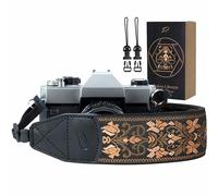 Padwa Lifestyle Sangle appareil photo - Sangles vintage 5,1 cm large tête cuir véritable,2 clips à dégagement rapide gratuits tous les appareils photo et photographes hommes Fleur Brodée Classique