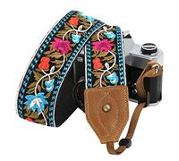 Padwa Lifestyle Sangle Appareil Photo - Tête en cuir classique du Crazy Horse Art,Sangle D'appareil Photo en Coton Brodé de 2",Bandoulière Photographe Réglable Pour Tous Les Appareils Photo DSLR