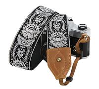 Padwa Lifestyle Sangle Appareil Photo - Tête en cuir classique du Crazy Horse Art,Sangle D'appareil Photo en Coton Brodé de 2",Bandoulière Photographe Réglable Pour Tous Les Appareils Photo DSLR