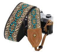 Padwa Lifestyle Sangle Appareil Photo - Tête en cuir classique du Crazy Horse Art,Sangle D'appareil Photo en Coton Brodé de 2",Bandoulière Photographe Réglable Pour Tous Les Appareils Photo DSLR