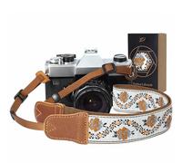 Padwa Lifestyle Sangle Appareil Photo - Tête en cuir classique du Crazy Horse Art,Sangle D'appareil Photo en Coton Brodé de 1.5",Bandoulière Photographe Réglable Pour Tous Les Appareils Photo DSLR