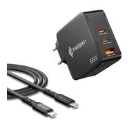 PAEBAI+ Chargeur USB C 65W GaN Rapide 3 Ports avec Câble 1,5 m | pour MacBook Pro/Air, iPad Pro, Galaxy S26/S25, Dell XPS 13, iPhone 17/16, Steam Deck