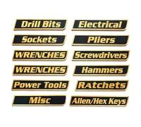 PAEFIU Lot de 12 Étiquettes Magnétiques pour Boîte à Outils, Réutilisables Étiquettes de Rangement, étiquettes de Tiroir, pour Coffre à Outils de Taille, Fortes Magnétiques & Faciles à Lire (Or)