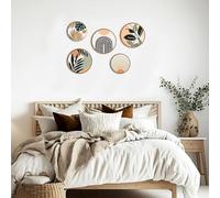 PAEFIU Lot de 5 Art Murale Bohème, Décoration Murale Ronde en Bois 3D, Décor Murale Minimaliste Géométriques à Suspendre, œuvre d'art pour Maison, Ferme, Chambre à Coucher, Salle de Bain (Style 1)