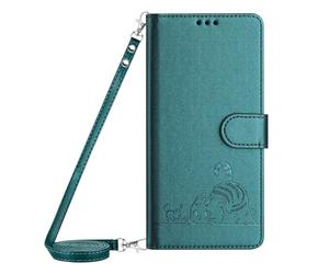 Paekear Coque avec Cordon pour Honor Magic6 Lite 5G/ Honor X9b, PU Cuir Silicone Cover avec Fente pour Carte Tour de Cou Lanière, Slim Necklace Case Anti-Choc Bumper Housse Etui & Collier, Vert foncé