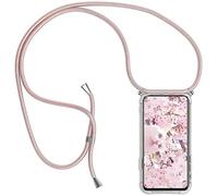 Paekear Coque pour Oppo A60 5G avec Cordon de Collier, Cover Transparente Silicone TPU Bumper Etui Housse avec Cordon Réglable Téléphone Lanyard Case Collier - Or Rose