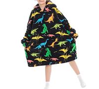 PAEOYC Capuche Couvertures Cape de Couverture Sherpa Douce Chaude Couverture Hoodie pour Femmes Homme Sweat à Capuche Hiver Robe Couverture Sweat à Capuche Chien Dinosaures (Noir, 70x75cm Enfants)