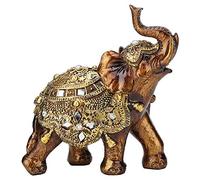 PAER Statue D'éléphant en Polyrésine Dorée, élégante Statue D'éléphant avec Trompe Tournée vers Le Haut, de Figurine de Collection Porte-Bonheur de la Richesse,