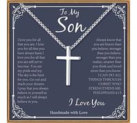 PAERAPAK Cadeau pour fils : collier en argent avec croix noire cubaine pour lui - Fête des Pères, Noël, Baptême, Anniversaire, Acier inoxydable, Pas de gemme