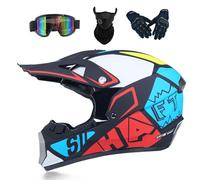 PAESCOY Casque De Motocross avec Lunettes UV Masque Gants Casque De VTT Certifié Dot/ECE Casque De Moto Intégral Dirt Bike Offroad Casque Cruiser Chopper Casque De Cyclomoteur pour Homme Femme,Muti-L