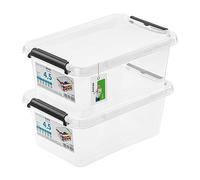 PAFEN 2x boîte de rangement avec couvercle, 4,5l - 29x20x12cm - SET Bacs de rangement Transparent Boîtes Rangement Bacs gerbables avec clips de fermeture Bacs plastiques
