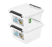 PAFEN 2x boîte de rangement avec couvercle, 9l - 29x29x16,5cm - SET Bacs de rangement Transparent Boîtes Rangement Bacs gerbables avec clips de fermeture Bacs plastiques