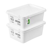 PAFEN 2x Boîte de rangement avec couvercle transparent 12,5l - 40x30x16,5cm - Boîtes Rangement Bacs gerbables avec clips de fermeture Bacs en plastique Boîtes à vêtements Organiseur | Blanc