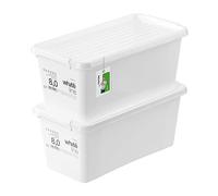 PAFEN 2x Boîte de rangement avec couvercle transparent 8l - 40x20x16,5cm - Boîtes Rangement Bacs gerbables avec clips de fermeture Bacs en plastique Boîtes à vêtements Organiseur | Blanc