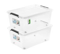 PAFEN 2x boîte de rangement sur roulettes, 40l - 58x39x25cm - SET Bacs de rangement Transparent Boîtes Rangement Bacs gerbables avec clips de fermeture Bacs plastiques