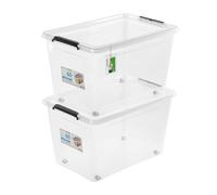 PAFEN 2x boîte de rangement sur roulettes, 60l - 58x39x35cm - SET Bacs de rangement Transparent Boîtes Rangement Bacs gerbables avec clips de fermeture Bacs plastiques