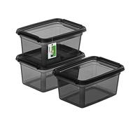 PAFEN 3x Boîte de rangement avec couvercle 1,5l - 19,5x14x9,5cm - Boîtes Rangement Boîtes empilables avec clips de fermeture Boîtes en plastique Boîtes à vêtements Transparent Organizer | Noir
