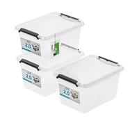 PAFEN 3x boîte de rangement avec couvercle, 2l - 19,5x15x11cm - SET Bacs de rangement Transparent Boîtes Rangement Bacs gerbables avec clips de fermeture Bacs plastiques