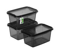 PAFEN 3x Boîte de rangement avec couvercle 3l - 29x19,5x14cm - Boîtes Rangement Boîtes empilables avec clips de fermeture Boîtes en plastique Boîtes à vêtements Transparent Organizer | Noir