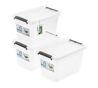 PAFEN 3x boîte de rangement avec couvercle, 6,5l - 29x20x18cm - SET Bacs de rangement Transparent Boîtes Rangement Bacs gerbables avec clips de fermeture Bacs plastiques