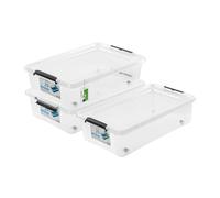 PAFEN 3x boîte de rangement sur roulettes, 29l - 58x39x16cm - SET Bacs de rangement Transparent Boîtes Rangement Bacs gerbables avec clips de fermeture Bacs plastiques