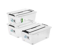 PAFEN 3x Commode sous le lit Boîte de rangement 40l avec roulettes et poignée - 38,5x25x58cm - Transparent Boîtes Rangement Bacs empilables avec clips de fermeture Bacs en plastique