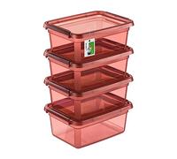 PAFEN 4x Boîte de rangement avec couvercle 12,5l - 38x28,5x16cm - Boîtes Rangement Boîtes empilables avec clips de fermeture Boîtes en plastique Boîtes à vêtements Transparent Organizer | Rose