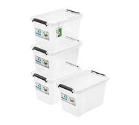 PAFEN 4x boîte de rangement avec couvercle, 6,5l - 29x20x18cm - SET Bacs de rangement Transparent Boîtes Rangement Bacs gerbables avec clips de fermeture Bacs plastiques