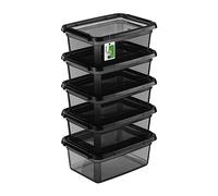 PAFEN 5x Boîte de rangement avec couvercle 12,5l - 38x28,5x16cm - Boîtes Rangement Boîtes empilables avec clips de fermeture Boîtes en plastique Boîtes à vêtements Transparent Organizer | Noir