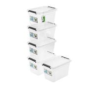 PAFEN 5x boîte de rangement avec couvercle, 6,5l - 29x20x18cm - SET Bacs de rangement Transparent Boîtes Rangement Bacs gerbables avec clips de fermeture Bacs plastiques