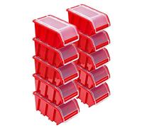PAFEN Boîte de rangement empilable rouge 195 x 120 x 90 mm - Lot de 10 avec couvercle transparent