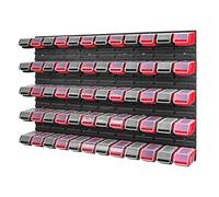 PAFEN Boîte empilable murale - 1158 x 780 mm - Système de rangement 60 boîtes avec couvercle - Étagère de rangement - Boîtes de rangement - Étagère de rangement - Étagère de rangement - Rouge/noir