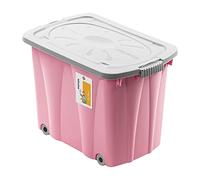 PAFEN coffre à jouets pirate 49l avec roulettes - coffre au trésor 58 x 29,5 x 37,5 cm - boîte de rangement pour conteneur de jouets pour enfants boîte de commande, rose
