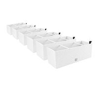 PAFEN Ensemble 6en1 6X Jardinière de balcon, aspect rotin, 4 couleurs, pot de fleurs avec indicateur de niveau d'eau (Blanc)