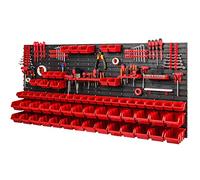 PAFEN Étagère d'atelier, 1728 x 780 mm, étagère murale dotée de 40 porte-outils et 64 boîtes empilables en Polypropylène (PP) Rouge