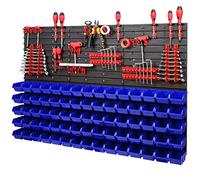 PAFEN Étagère murale XXL 1158 x 780 mm - Mur à outils extra solide avec boîtes empilables - 111 pièces - Porte-outils rouge + boîtes bleues