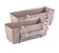 PAFEN Lot de 2 jardinières de balcon avec supports - 492 x 172 x 174 mm - Pot de fleurs avec réservoir d'eau aspect rotin, bac à plantes, moka