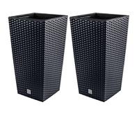 PAFEN Lot de 2 pots de fleurs en rotin 7 l, 17 x 17 x 32,5 cm, avec insert en plastique, anthracite