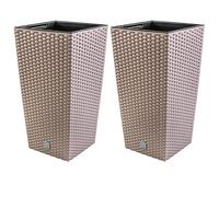 PAFEN Lot de 2 pots de fleurs en rotin 7 l - 17 x 17 x 32,5 cm - Pot de fleurs avec insert - Pot de fleurs haut - En plastique - Mocca