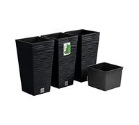 PAFEN Lot de 3 pots de fleurs avec insert - 20 x 20 x 38 cm - Pot de fleurs inspiré de la nature : aiguilles de pin - Pot de fleurs haut carré - Anthracite