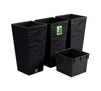 PAFEN Lot de 3 pots de fleurs avec insert - 26,5 x 26,5 x 50 cm - Pot de fleurs inspiré de la nature : aiguilles de pin - Pot de fleurs haut carré - Anthracite