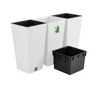 PAFEN Lot de 3 pots de fleurs avec insert - 29,5 x 29,5 x 55 cm - Pot de fleurs inspiré de la nature : aiguilles de pin - Pot de fleurs haut carré - Blanc