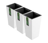 PAFEN Lot de 3 pots de fleurs hauts - 260 x 260 x 505 mm - Pot de fleurs avec insert - En plastique mat - Blanc