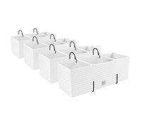 PAFEN Lot de 4 jardinières avec aspect rotin, avec supports, pour balcon, couleur blanc