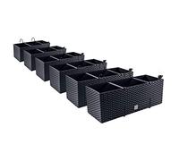 PAFEN Lot de 6 pots de fleurs aspect rotin avec supports - Indicateur de niveau d'eau - Pour balcon - Anthracite