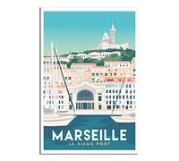 PAFIM - Affiche sur toile représentant le port de Marseille - Décoration murale pour chambre à coucher - 50 x 75 cm - Sans cadre