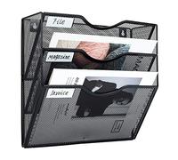 PAG Porte Document Mural à 3 étages Rangement Documents, En Maille Métallique Durable Rangement Bureau Organisateur,Trieur de Lettres,Convient Pour le Bureau /école/ Maison, Noir
