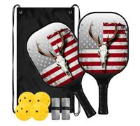 Pagaie de pickleball à faible vibration avec drapeau américain Whitetail | ensemble de palas de pickleball pour adultes hommes femmes