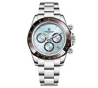 Pagani Design 1644 Montre chronographe classique pour homme Mouvement japonais VK63 Cadran panda Lunette en céramique Acier inoxydable Montre à quartz étanche, bleu glace